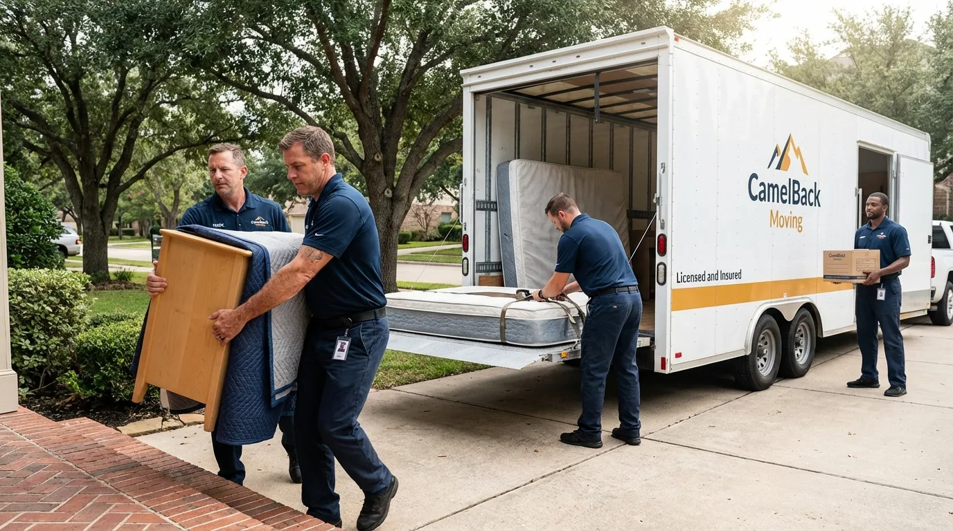 Crew loading residential truck for cross-state move from Eureka, NV